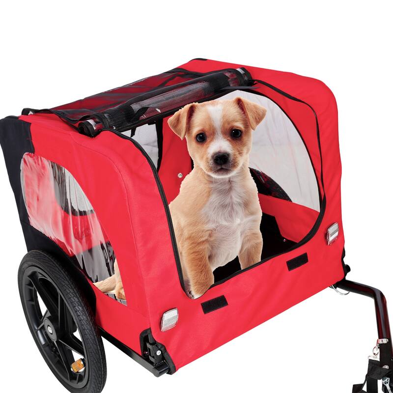 Foldable Dog Bike Trailer with Steel Frame, 16-Inch Wheels, and 88lb Capacity