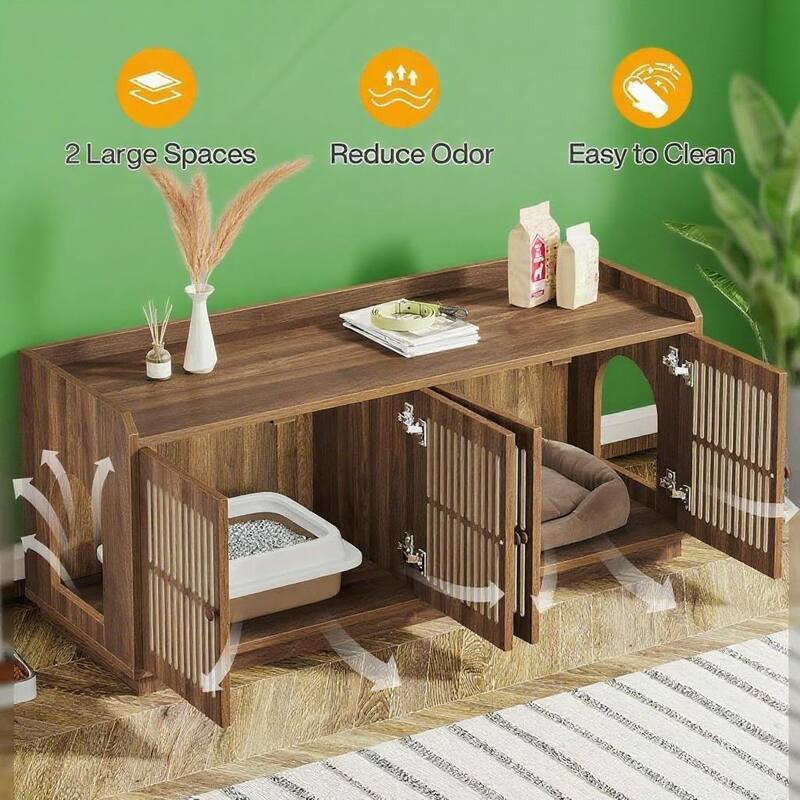55.1" Extra Large Cat Litter Box Enclosure with Hidden Storage Compartment and Side Door