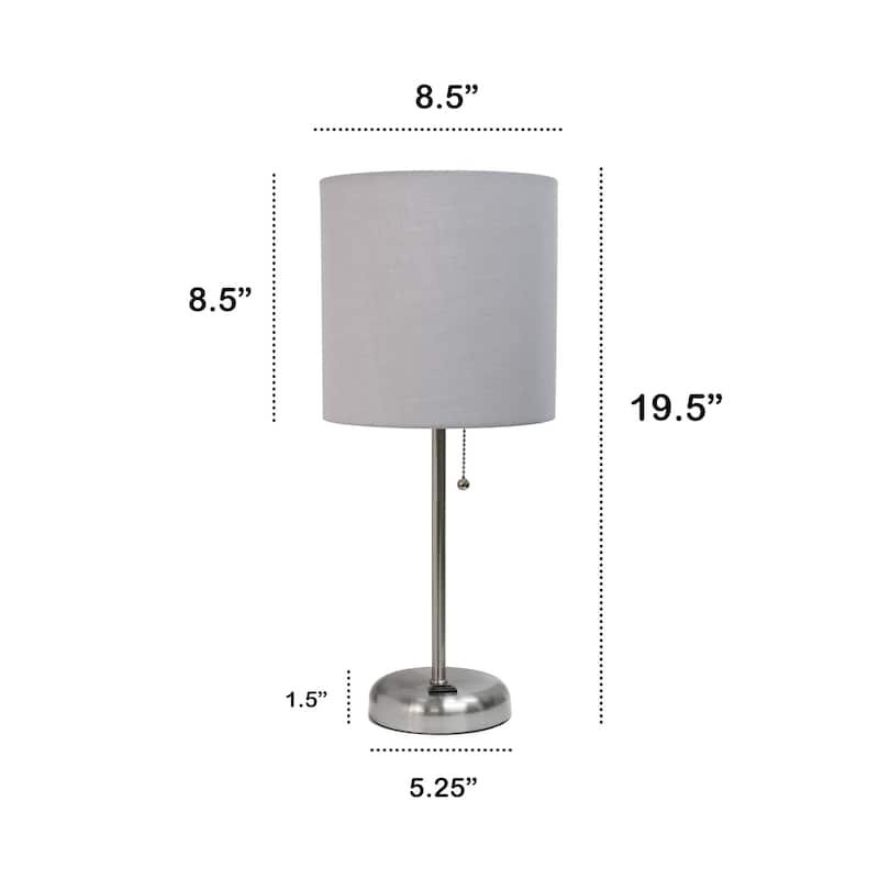 Brushed Steel Bedside Table Desk Lamp with Drum Shade - 19.5" - Silver and Gray
