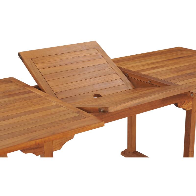 Chic Teak 9 Piece Teak Wood Santa Barbara Patio Dining Set w/ Rectangular Extension Table, 8 Folding Arm and Side Chairs