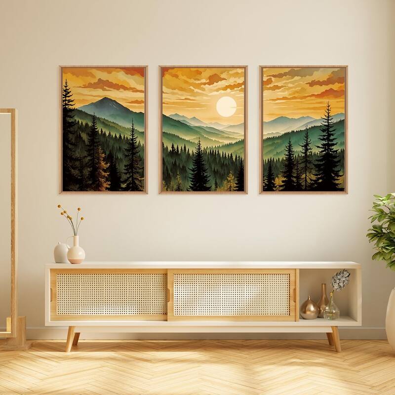 Retro Pine Tree Wall Decor,Nature Foggy Forest Wall Painting