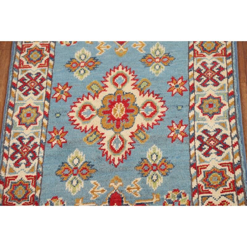 Light Blue Kazak Foyer Rug Handmade Traditional Wool Carpet - 2'0" x 3'0"