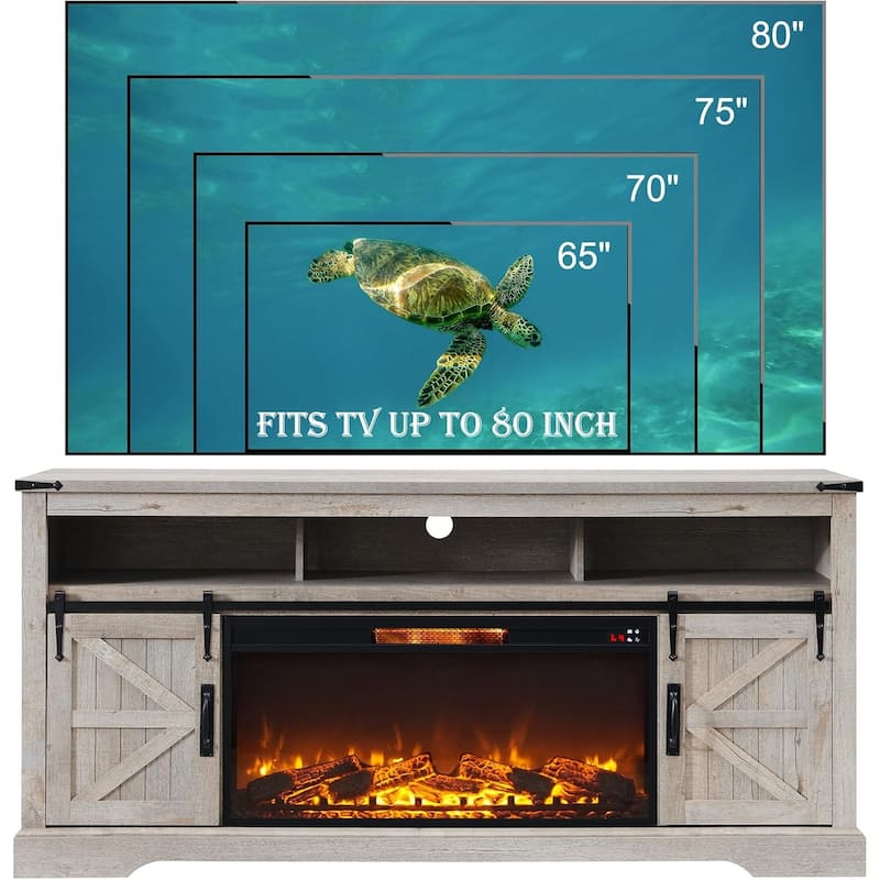 Farmhouse Fireplace TV Stand for 80" TV, Rustic Entertainment Center