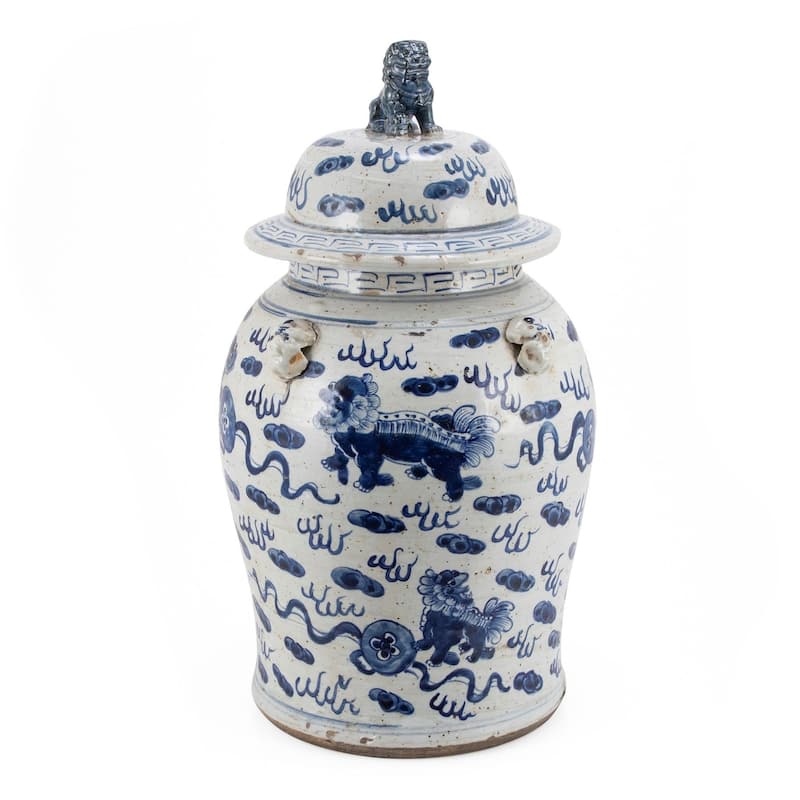 Vintage Temple Jar Lion Motif - Large