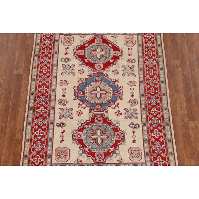 Kazak Area Rug Hand-Knotted Wool Carpet - 4'3" x 6'0"