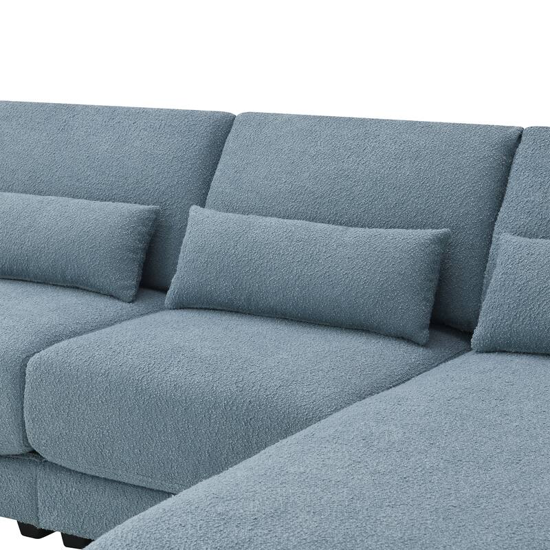 Blue 120" L-Shaped 4 Seater Sectional Sofa with Reversible Chaise and 4 Waist Pillow, Armless Design for Space-Saving Comfort