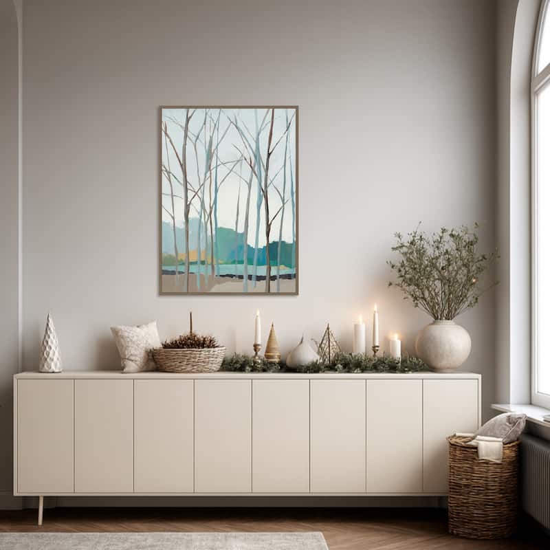 Winter Trees II by Isabelle Z Framed Canvas Wall Art Print - Sylvie Dark Gold