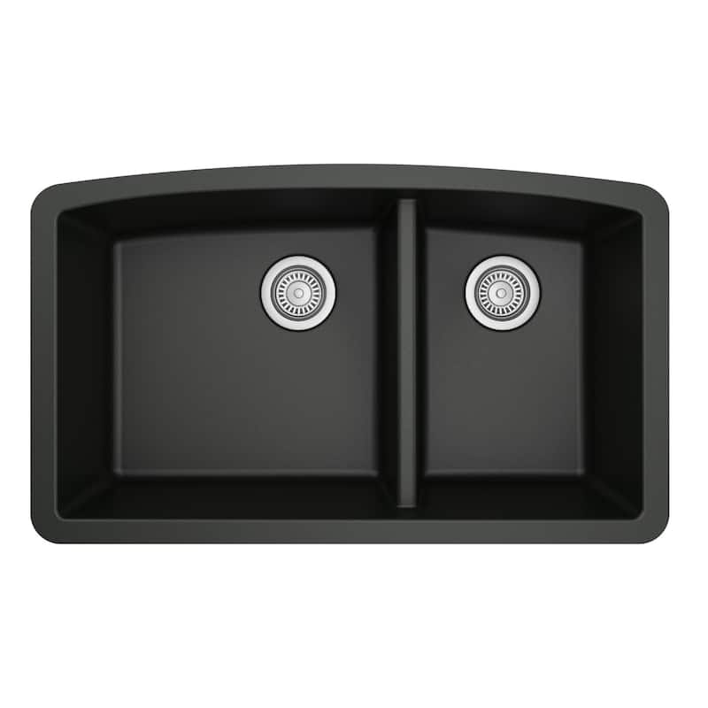 Karran Undermount Quartz Double Bowl Kitchen Sink - Black
