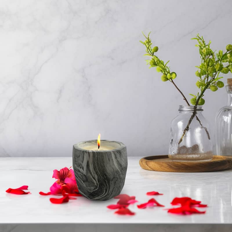 Gray and White Marbled Ceramic Candle Jar with Light Floral Scent 11oz
