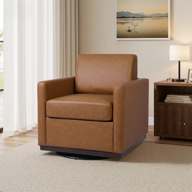 Modern Upholstered Swivel Armchair for Living Room - 1-Piece - Brown