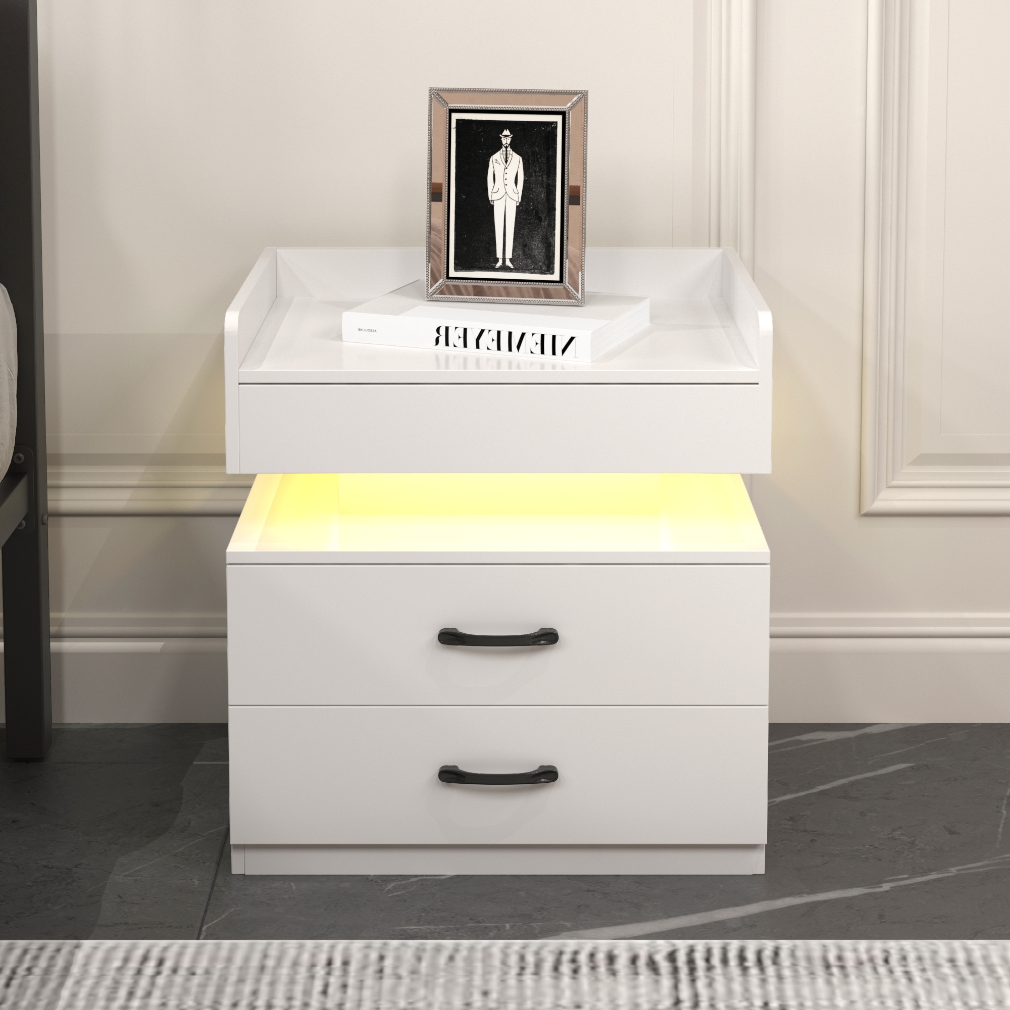 1 Set Nightstand With Adjustable Led Strip Light, 2-Drawers, Large Storage Space, Suitable For Bedside Table, Coffee Table