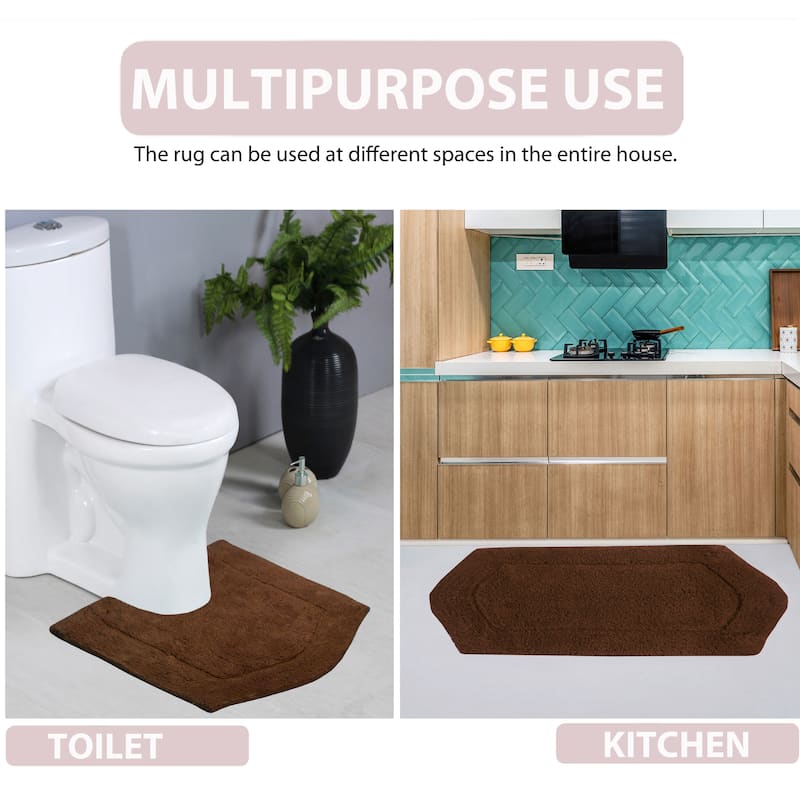 Waterford Collection 100% Cotton Non-Slip Bathroom Rug Set, Machine Washable Bath Rug, 5 Piece Bath Mat Set with Contour