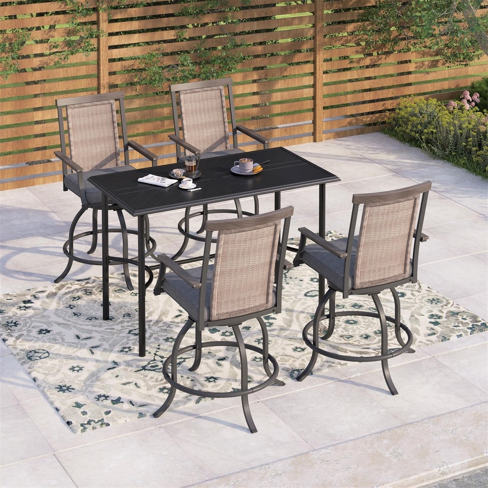 5-Piece Dining Bar Set, 4 Metal Swivel Bar Chairs and 1 Rectangular Metal Bar Height Table