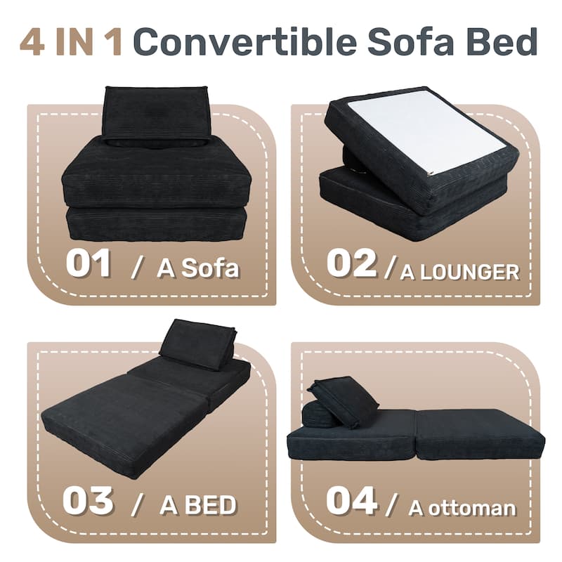 4-in-1 Convertible Sofa Bed with Foldable Chair, Fold Sleeper Sofa, Portable Fold Out Chair Bed, No Assembly Required