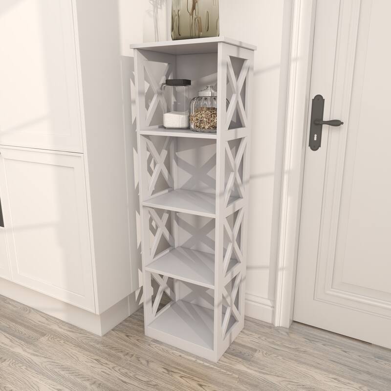 White Wooden 4 Shelves Shelving Unit