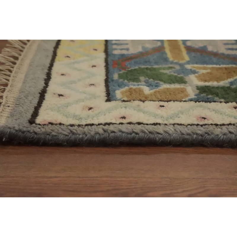 Hand Knotted Oriental 100% Wool Carpet Traditional Geometric Greys & Charcoal Kazak Area Rug - 11' 11'' X 9' 2''