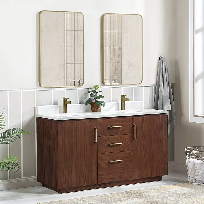 San Double Bath Vanity with Composite Stone Top and Mirror