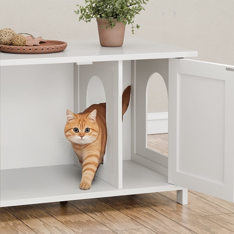 Modern Cat Cage Cabinet with Litter Box Enclosure, Multi-Functional Pet Furniture