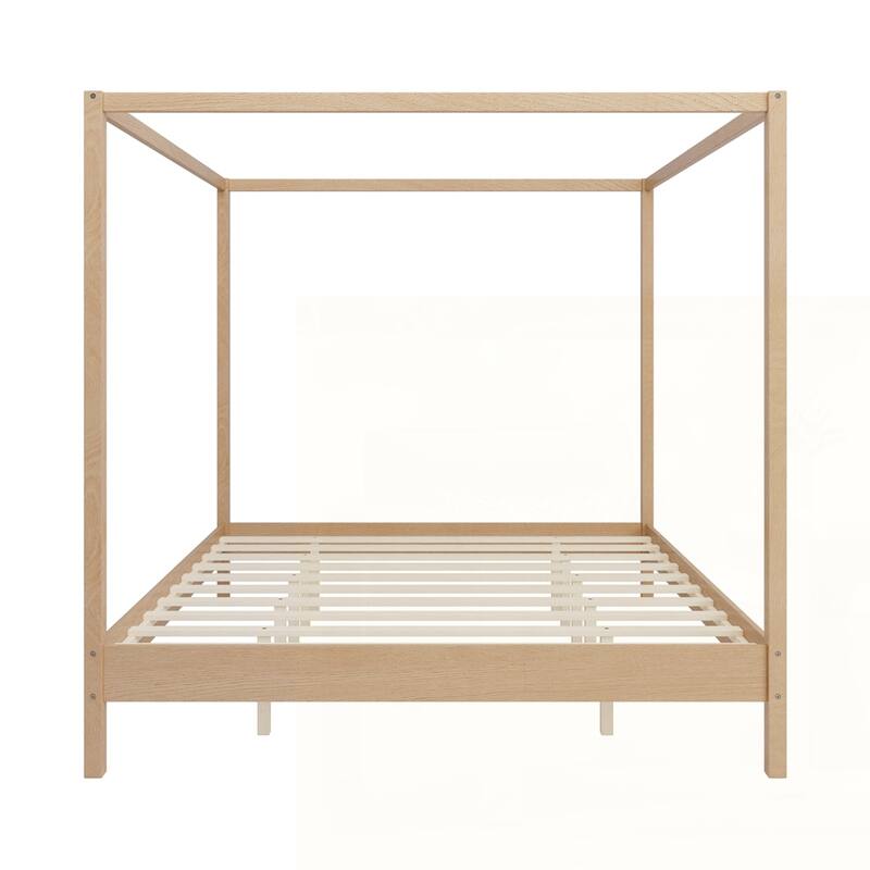 Solid Wood Canopy Bed Frame Four Poster Platform Bed with Slats Support