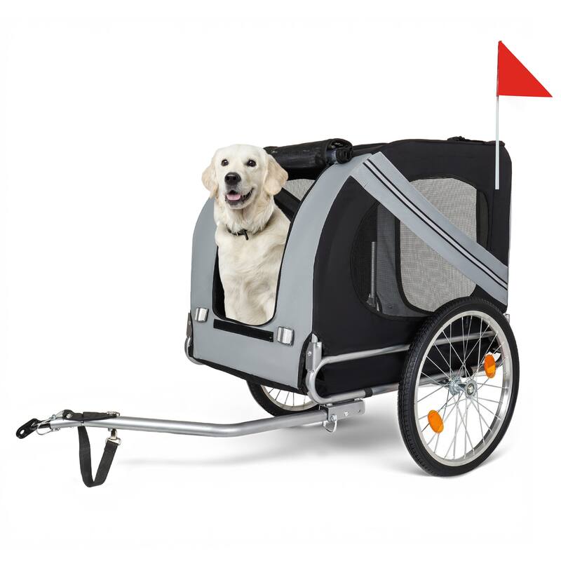 Large Folding Bike Trailer for Dogs, 100LB Capacity All-Terrain Pet Carrier for Cycling, Jogging, Camping & Outdoor Adventures - Grey