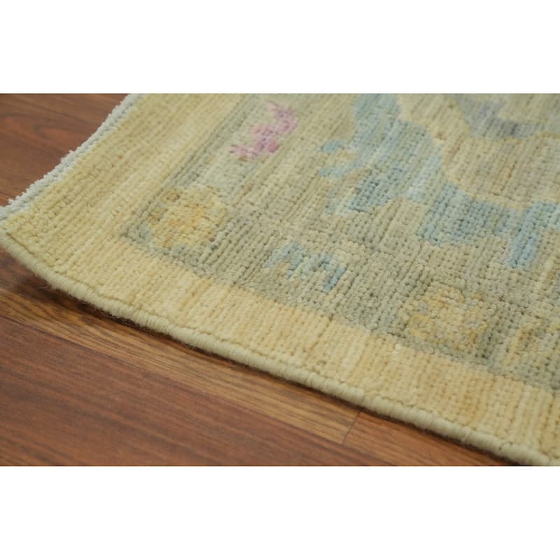 Vegetable Dye Wool Oushak Turkish Area Rug, Floral Geometric Carpet - 11' 1'' X 8' 11''