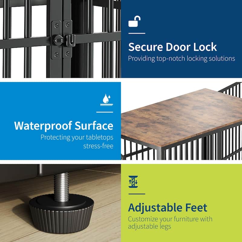 Dog Crate Furniture, Large Dog Crate End Table with 3 Lockable Doors - N/A