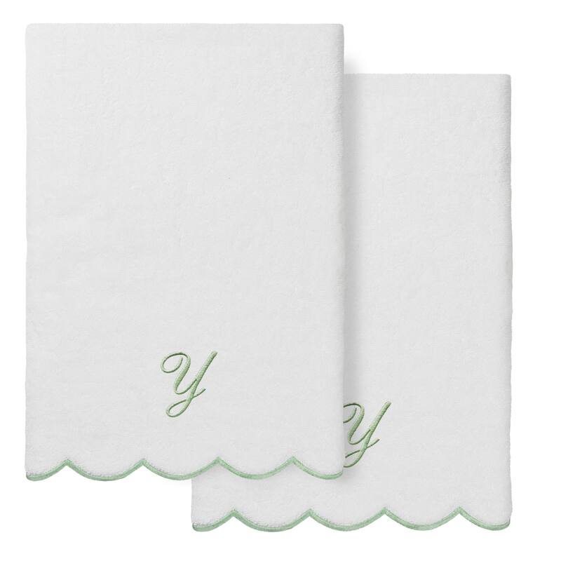 Authentic Hotel and Spa 100% Turkish Cotton Green ADORNIA Scallop Personalized 2 Piece Bath Towel Set - 2 Bath Towels - Y