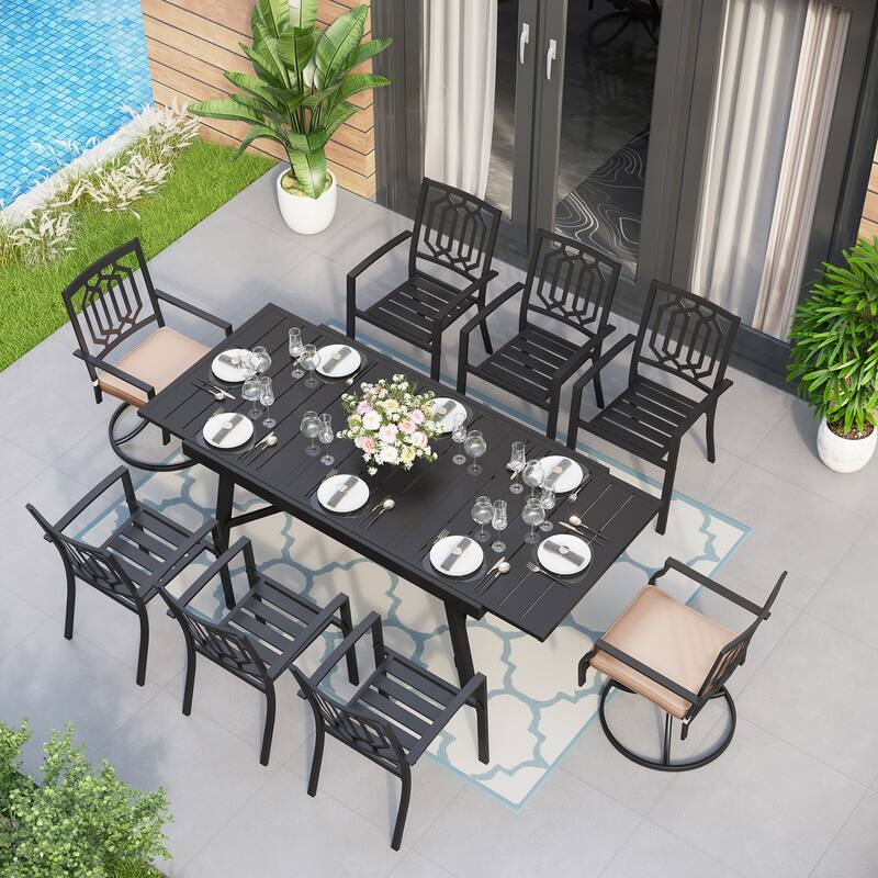 MAISON ARTS 7/9-Piece Outdoor Dining Table Sets with Expandable Rectangular Metal Dining Table & 6/8 Dining Chairs - Mixed Chairs-9 Pieces