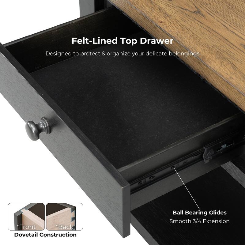 Furniture of America Lucan Farmhouse Black Solid Wood 1-Drawer Table with USB Port (Set of 2)