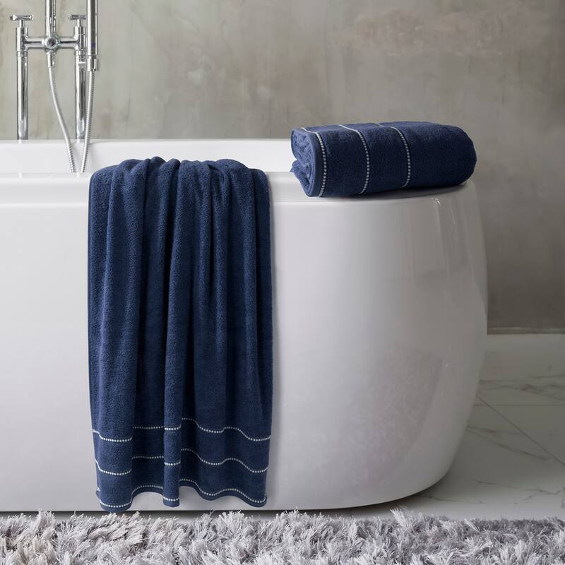 Luxury Cotton Towel Set- 2 Piece Bath Sheet Set Made From 100% Zero Twist Cotton By Lavish Home (Navy / White)