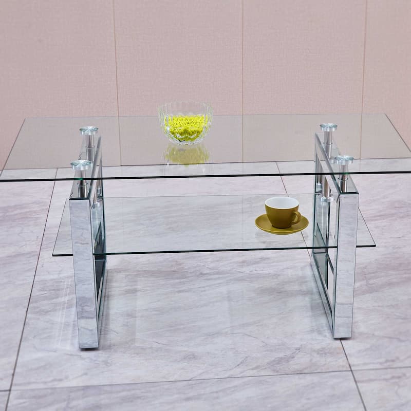 W 39.4" X D 19.7 " X H 17.7" Transparent tempered glass coffee table