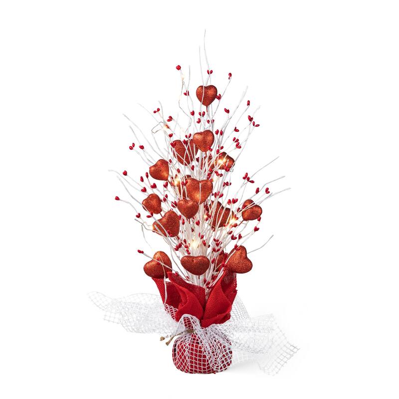 Glitzhome Heart Berry & Fleur-de-Lis Tree Valentine's & Mardi Gras Tree