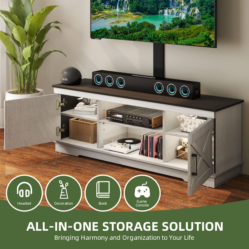 Moasis Farmhouse TV Stand Media Consolewith Adjustable Mount for TVs up to 70"