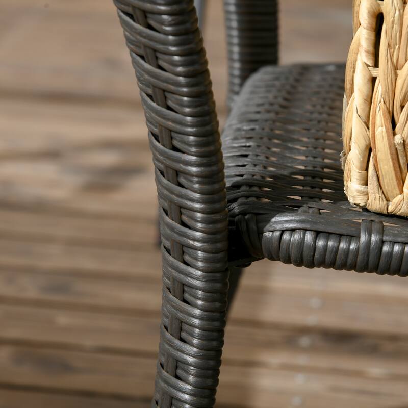 Patio PE Rattan Coffee Table with Storage Shelf, Outdoor 2-Layer Side Table with Wood-plastic Composite Top