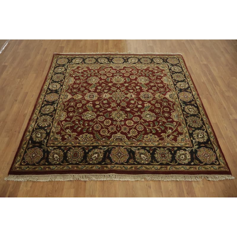 Hand Knotted Oriental 100% Wool Carpet Traditional All-Over Red Agra Area Rug - 5' 11'' X 6' 0''