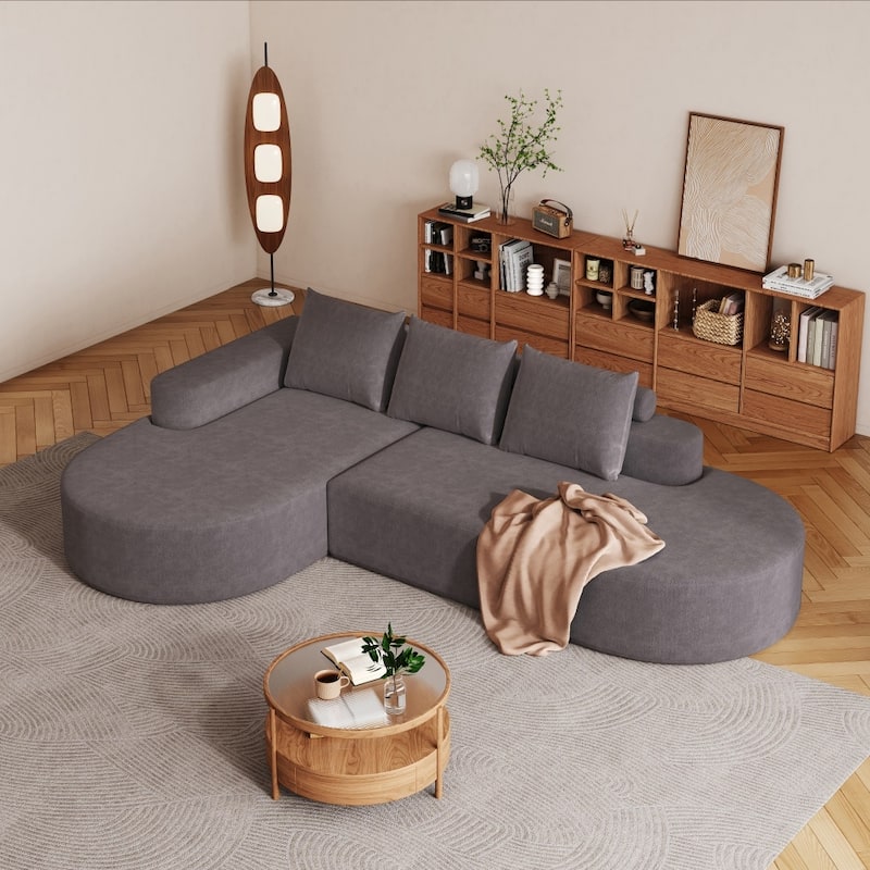 108.5" Modern Curved Chenille Upholstered Sectional Sofa with 3 Pillows