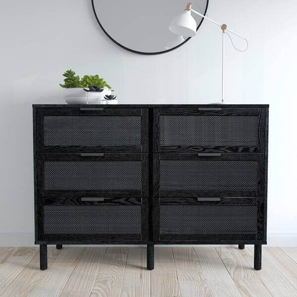 Orre 6 Drawer Dresser Black Frame With Black Rattan - Bed Bath & Beyond -  36959191