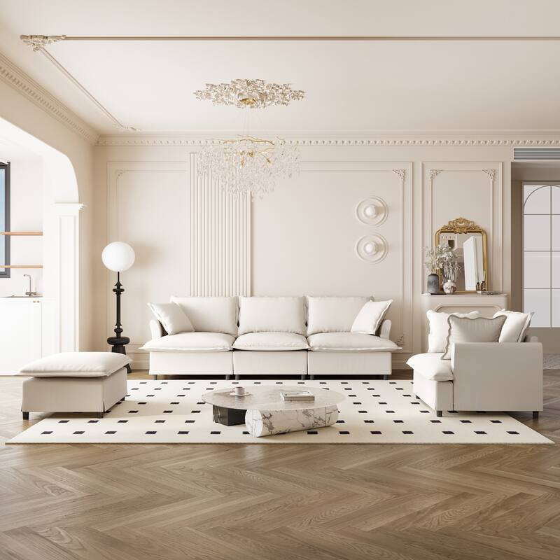 DIY Free Combination Sofa Set with Throw Pillows, Chenille Modular Sectional Sofa for Livingroom Upholstered Cloud Couch
