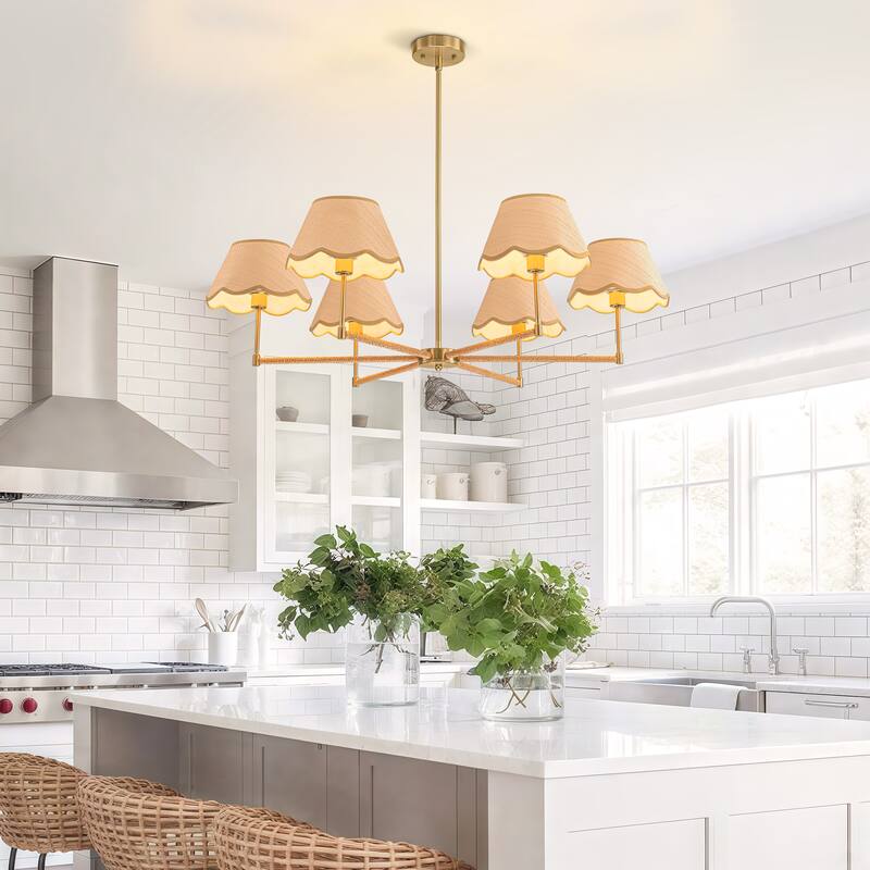 Starsky 6-Light Large Handmade Natural Rattan Boho Wagon Wheel Chandelier