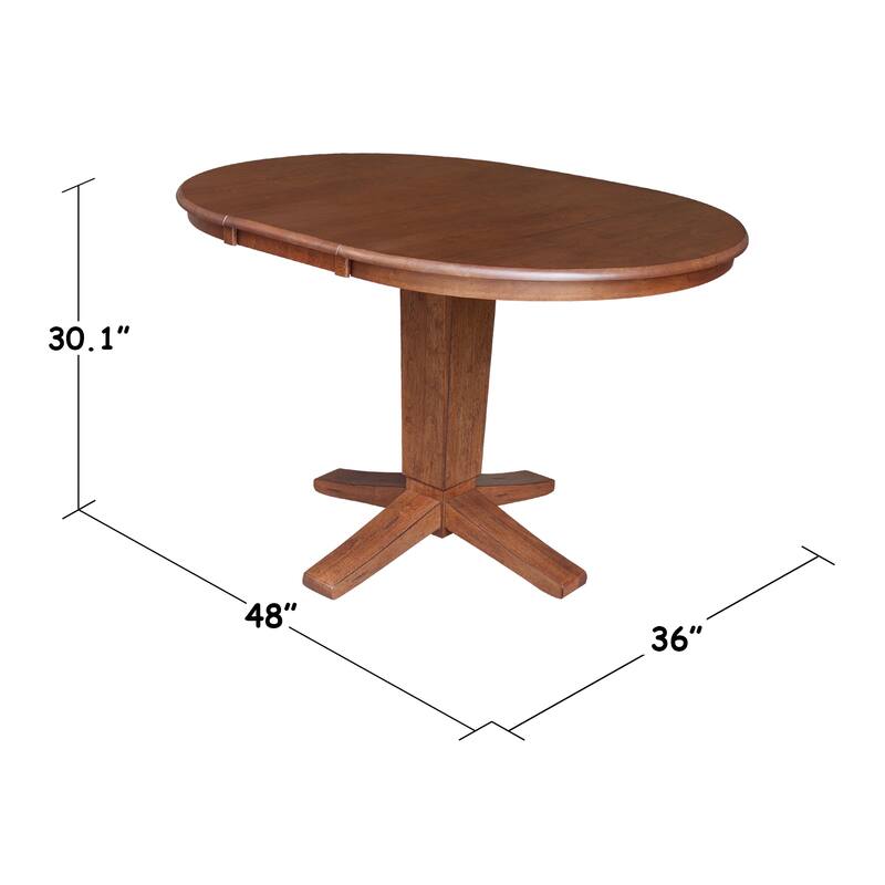 36" Solid Wood Round Top Pedestal Dining Table with 12 in Leaf