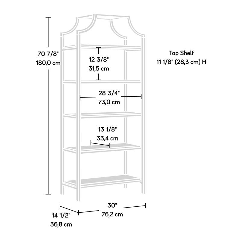 Wood Bookcase with Metal Shelves - 30" W x 14.57" D x 70.87" H