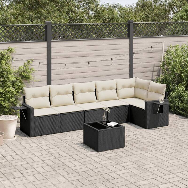 vidaXL Garden Sofa Set Black - Black and cream Large With table