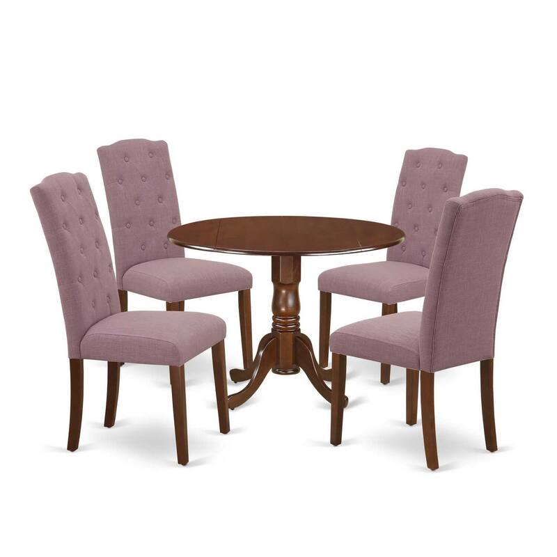 Baroque 5-Piece Dinette Set - Round Table & 4 Parsons Chairs - Mahogany Finish - 42