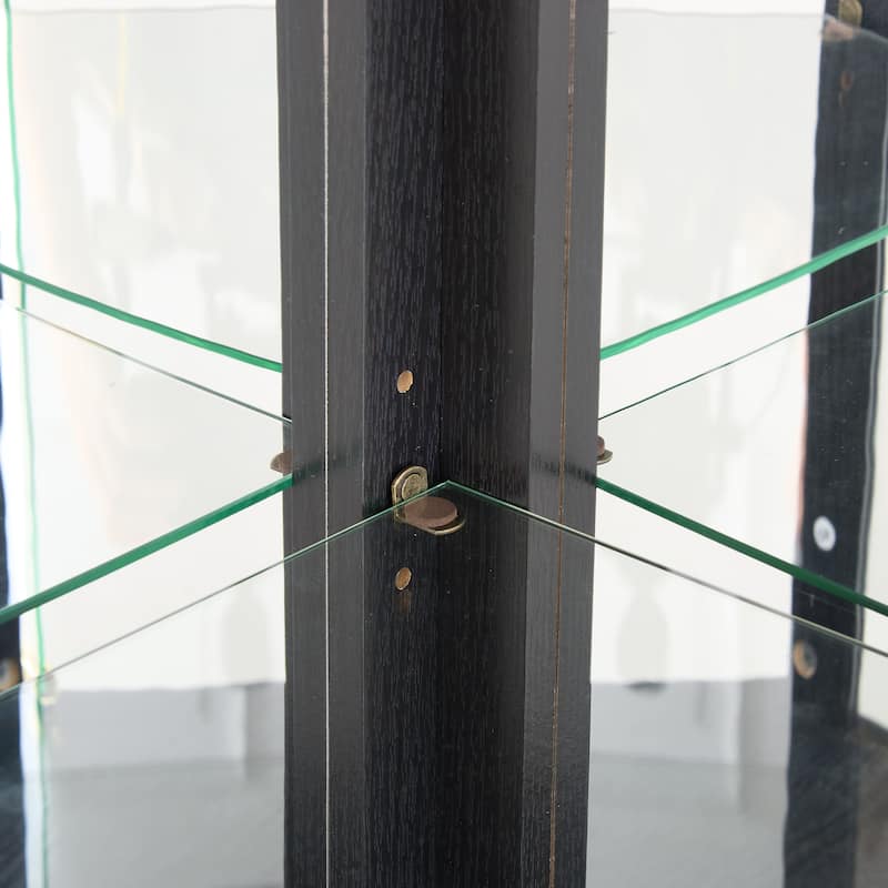 Lighted Corner Curio Cabinet Elegant Glass Display Case for Living Room & Bar Storage for Antique Collections & Wine