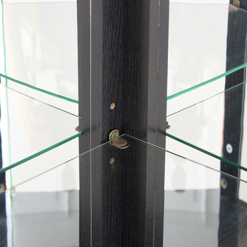 Lighted Corner Curio Cabinet with Glass Doors, Elegant Display Case for Living Room Bar and Wine Storage