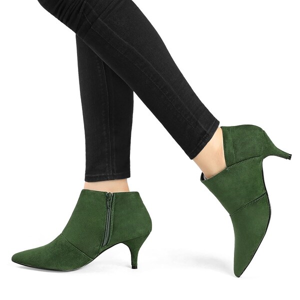 green kitten heel boots