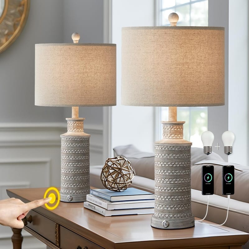 24'' Farmhouse Table Lamp Set of 2 for Bedroom