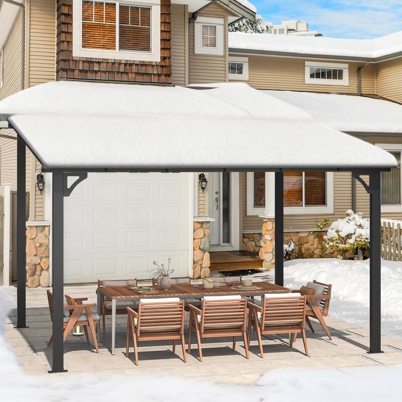 10X12Ft Outdoor Pergola Gazebo, Wall Mounted Lean to Awning Gazebo