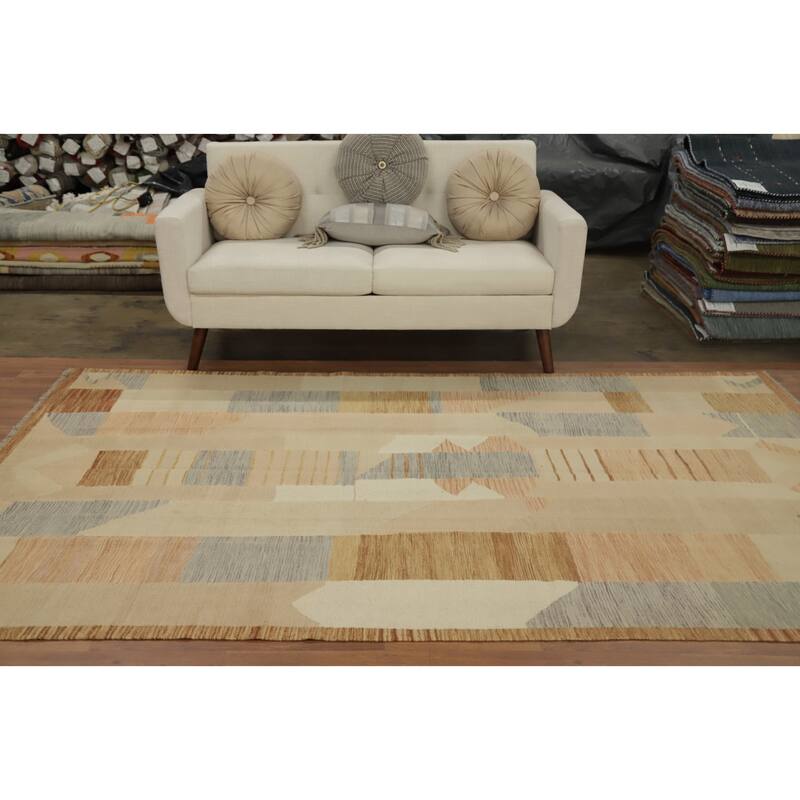 Hand Woven Oriental 100% Wool Carpet Southwestern Modern Multi-Colored Kilim Area Rug - 9' 0'' X 5' 11''