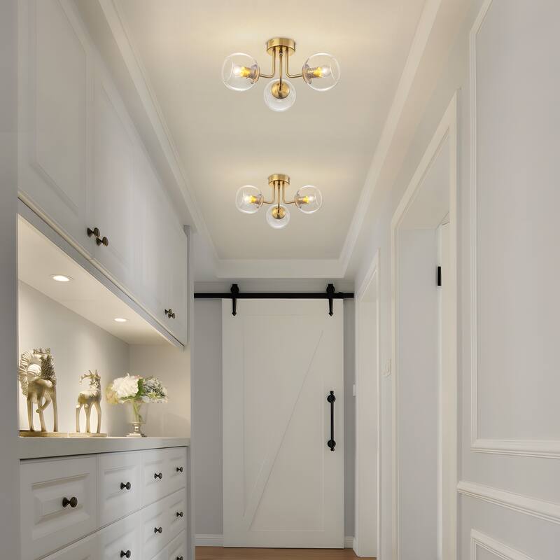 Starsky 3-Light Modern Sputnik Seeded Glass Globes Semi Flush Mount Ceiling Light